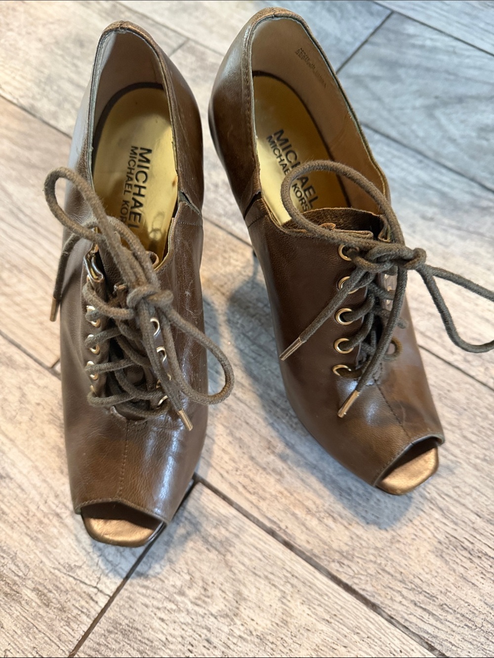 Michael Kors Brown Lace-Up Peep Toe Heels